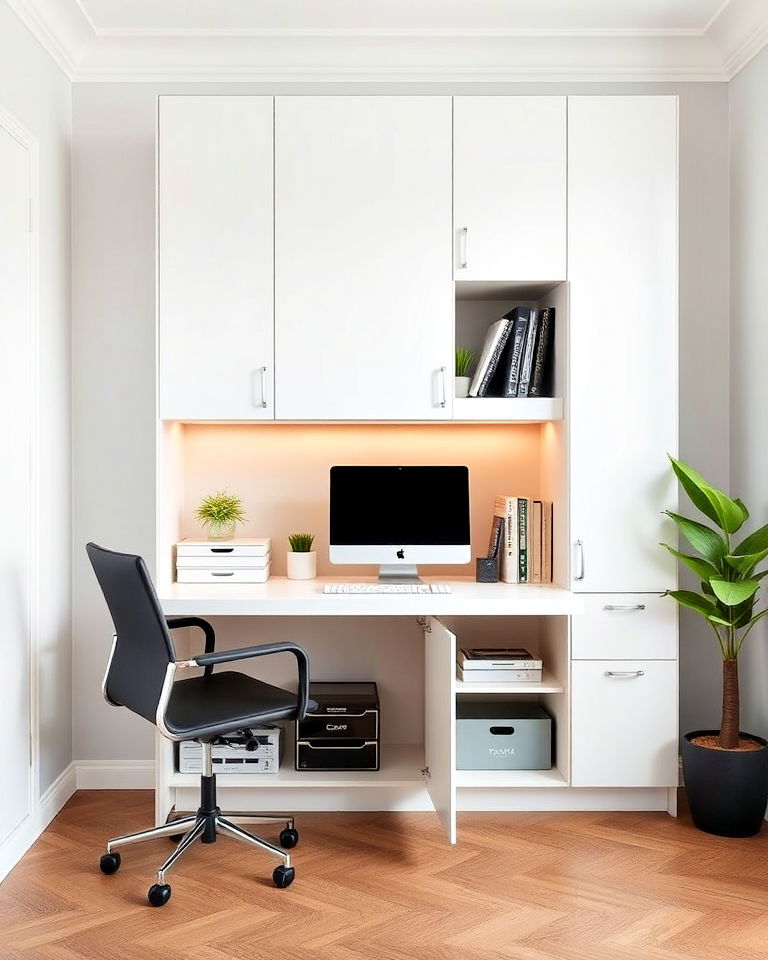 hidden storage incorporate a smart cabinet home office - 25 Contemporary Home Office Ideas