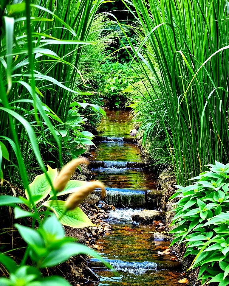hidden stream with natural vegetation - 25 Small Garden Stream Ideas