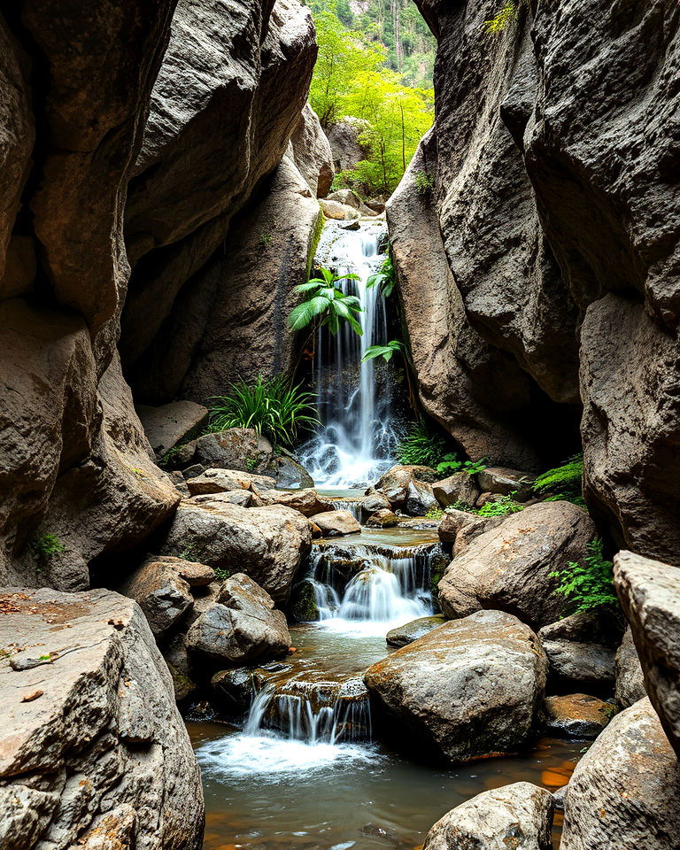 hidden waterfall among rock grottos - 15 Waterfall With Rocks