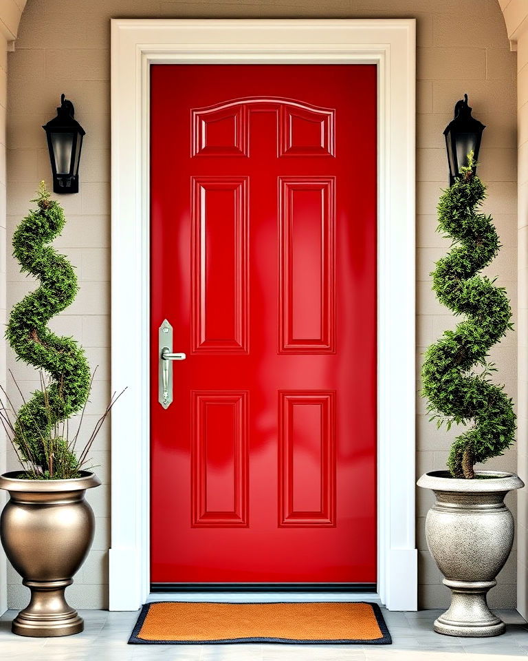 high gloss red finish on your front door - 25 Red Front Door Ideas
