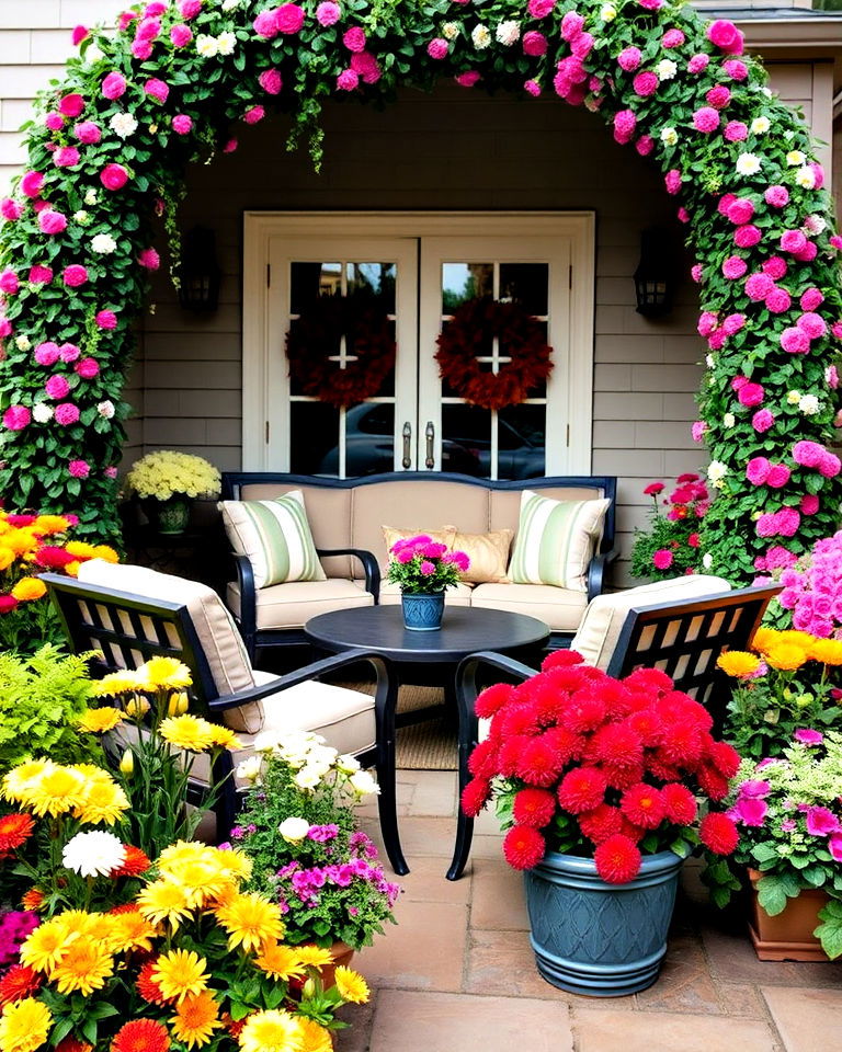 highlight outdoor seating areas with mums highlight outdoor seating areas with mums - 20 Mums Landscaping Ideas
