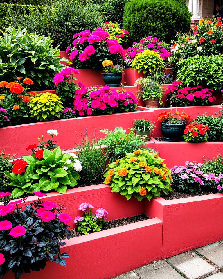 highlighting layers with contrasting colors - 30 Terraced Garden Ideas