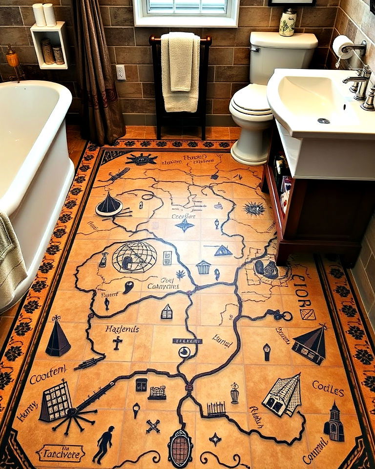 hogwarts map floor tile bathrooms design - 25 Harry Potter Bathroom Ideas
