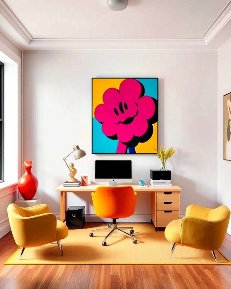 home office pop art inspired decor - 30 Colorful Home Office Ideas