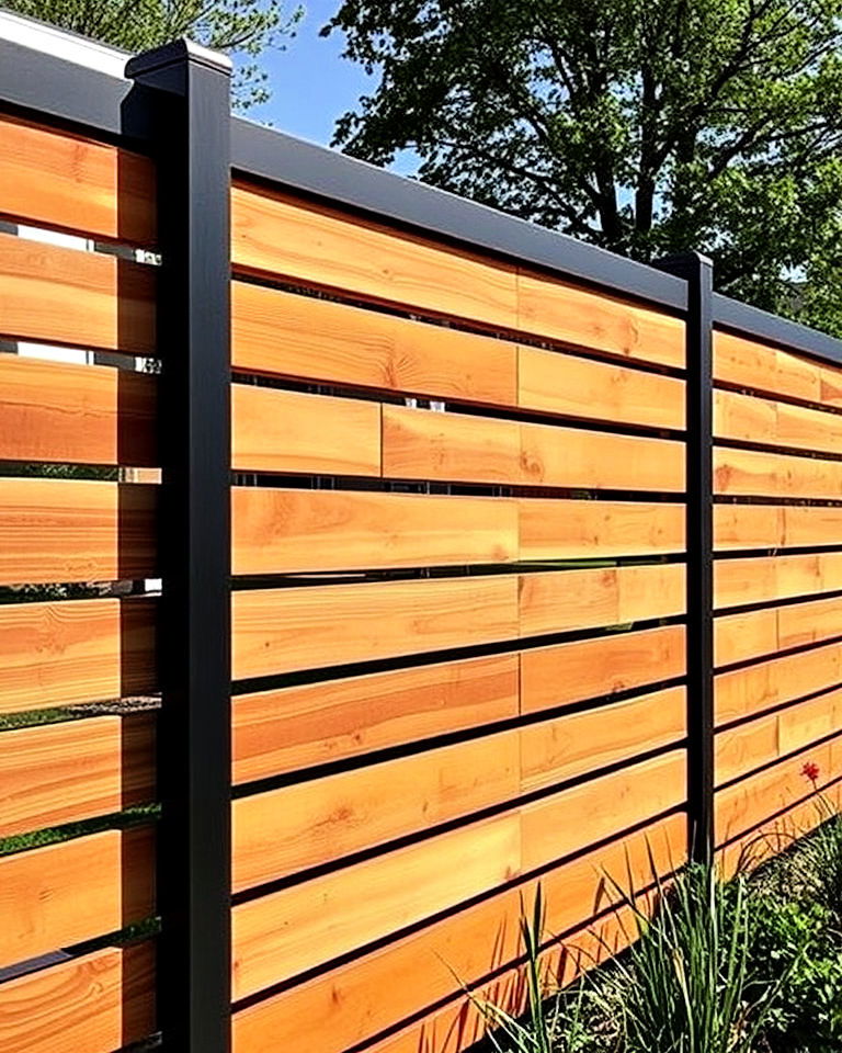horizontal wood and metal fence - 40 Types of Fences