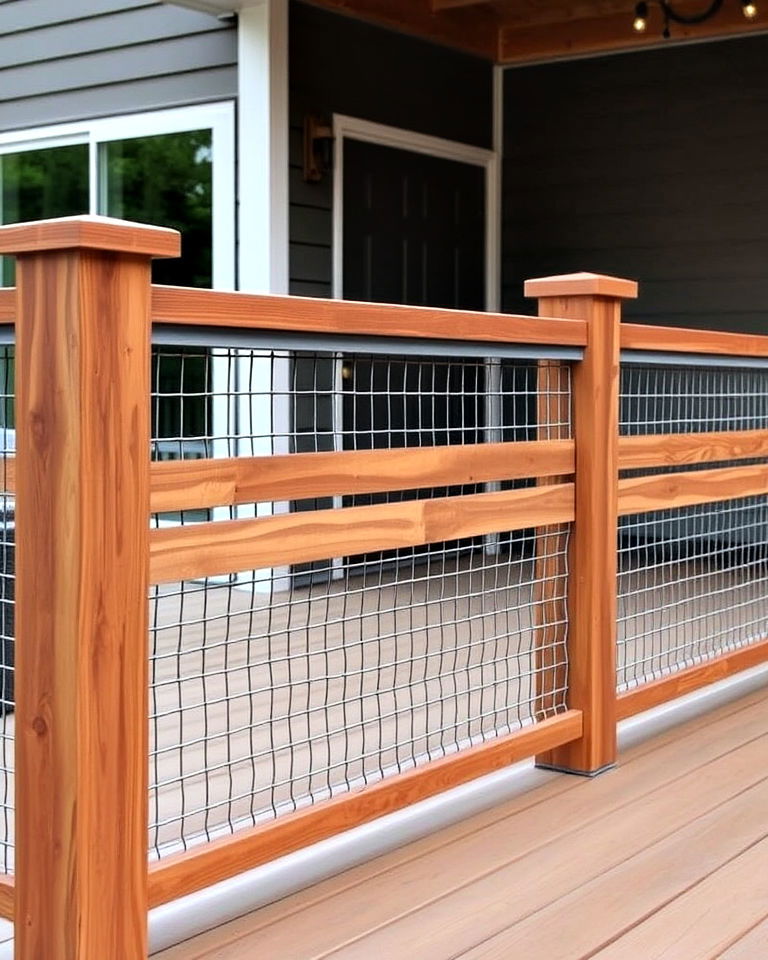 horizontal wood slats with wire deck railing - 15 Hog Wire Deck Railing Ideas