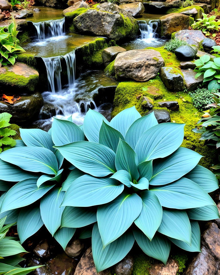 hostas along waterfalls - 20 Hosta Garden Design Ideas