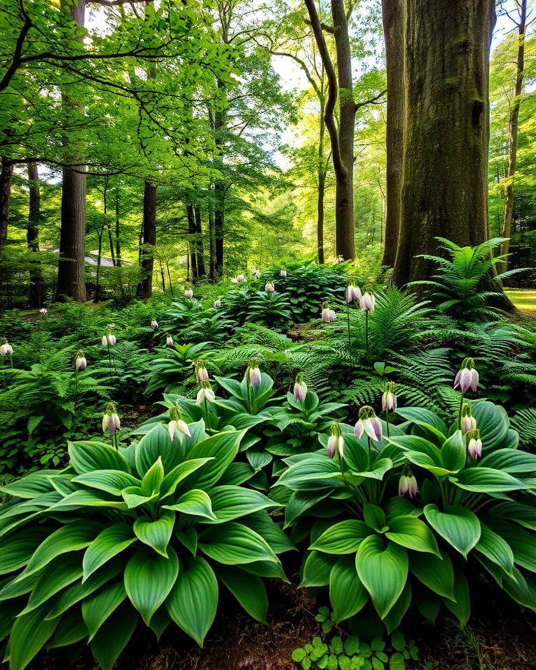 hostas as a woodland feature - 20 Hosta Garden Design Ideas