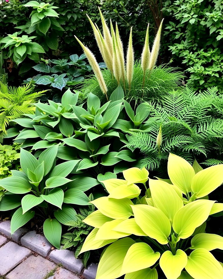 hostas in monochromatic gardens - 20 Hosta Garden Design Ideas