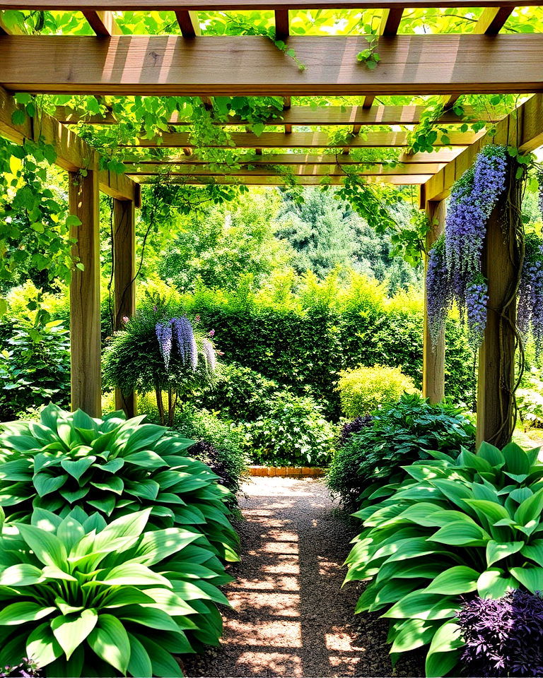 hostas under pergola - 20 Hosta Garden Design Ideas