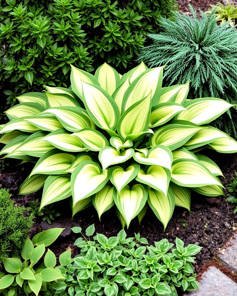 hostas with evergreen companions - 20 Hosta Garden Design Ideas