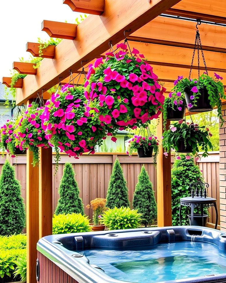 hot tub pergola with hanging planters - 15 Hot Tub Pergola Ideas