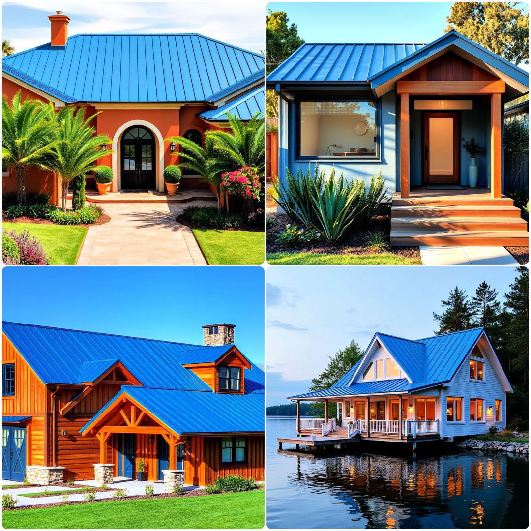house with blue metal roof ideas