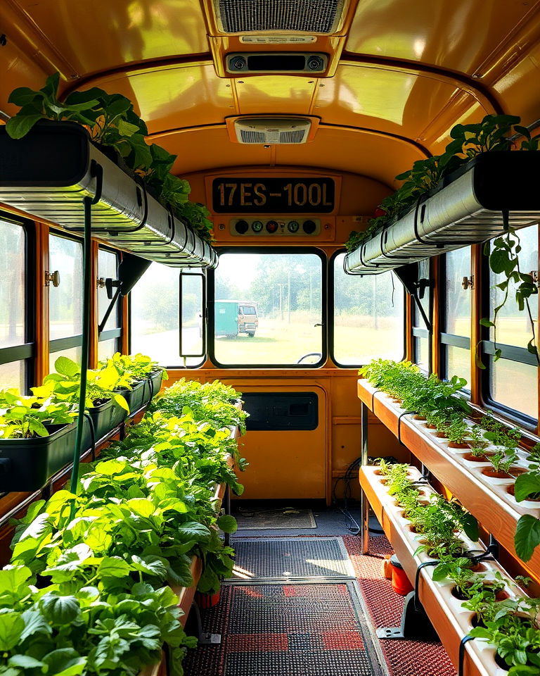 hydroponic growing stations - 15 School Bus Greenhouse Ideas