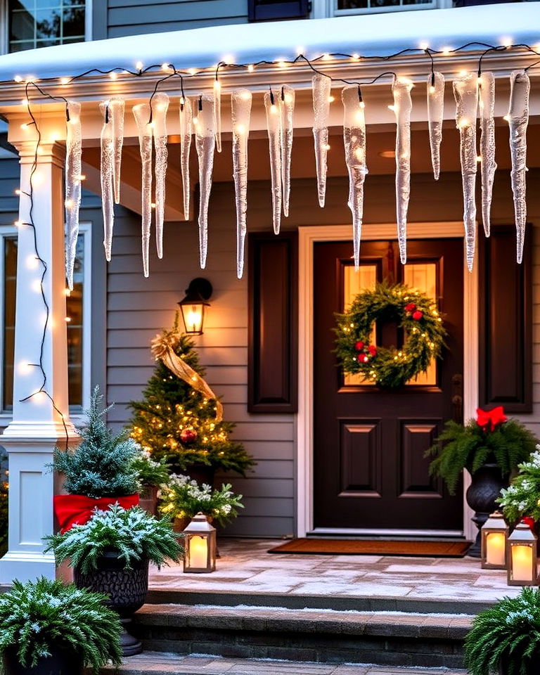 icicle string lights for a winter wonderland - 15 Front Porch String Lights Ideas