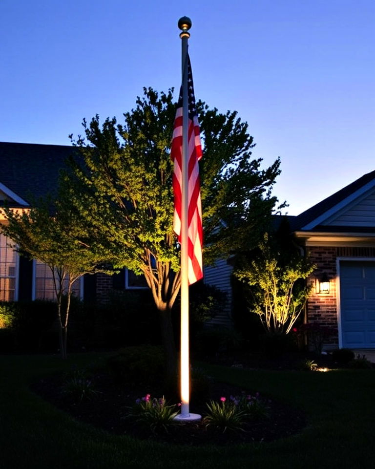illuminate with decorative lighting - 20 Residential Flag Pole Landscaping Ideas