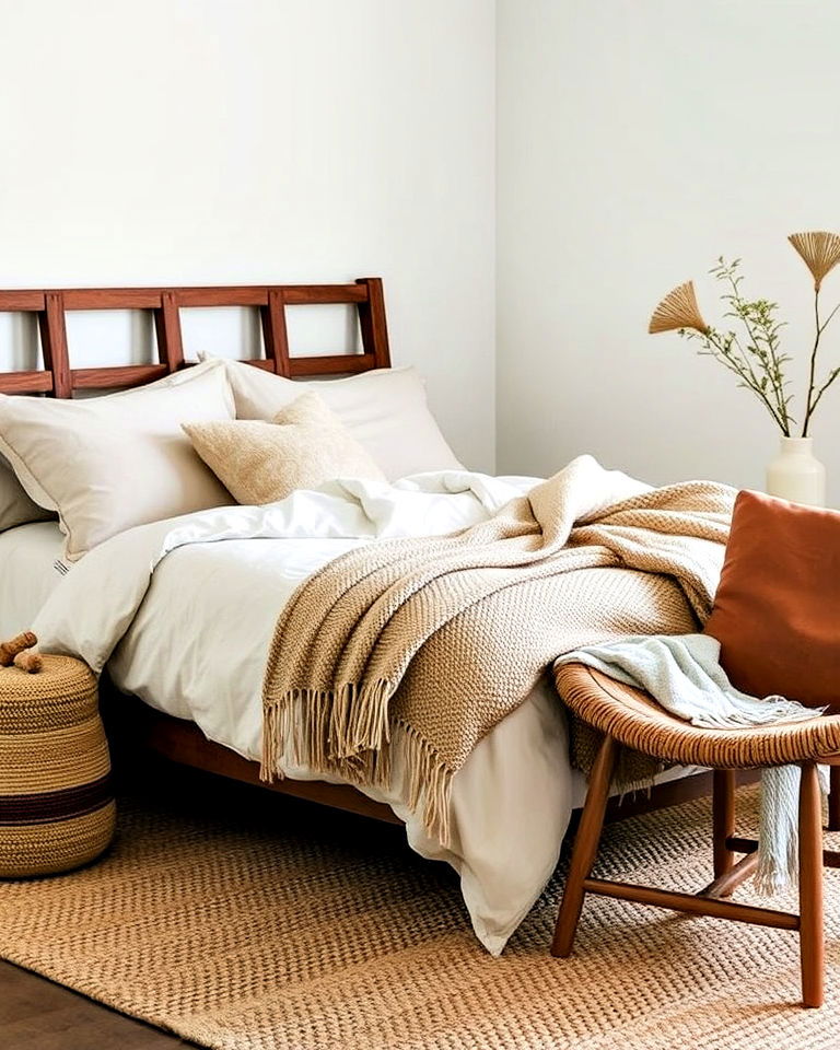 imperfect textures for layered comfort - 15 Wabi Sabi Bedroom Ideas