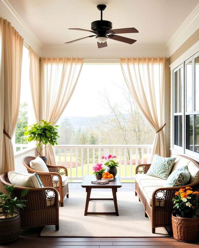 include outdoor curtains privacy to your veranda - 40 Veranda Ideas
