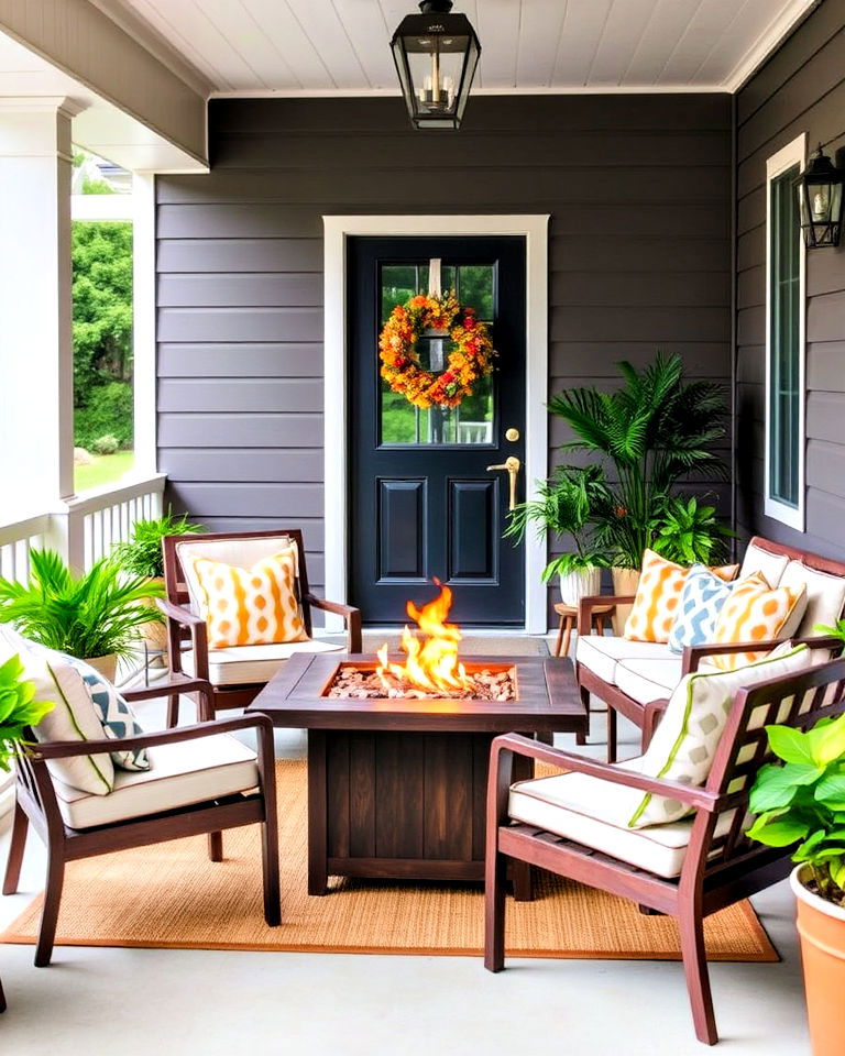 incorporate a fire pit table for porch - 25 Summer Front Porch Decor Ideas