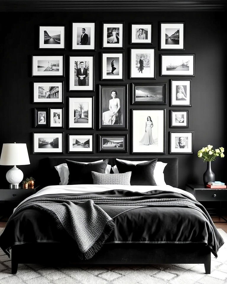incorporate a gallery wall in bedroom - 25 Luxury Black Bedroom Ideas
