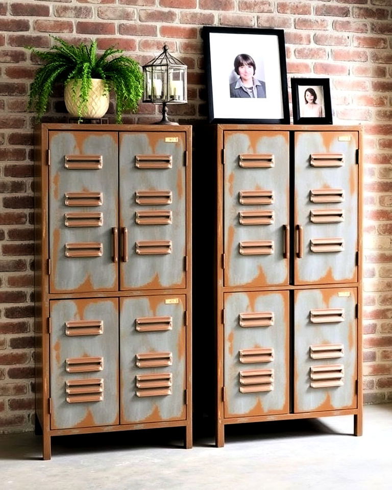 incorporate distressed metal cabinets - 30 Industrial Home Office Ideas