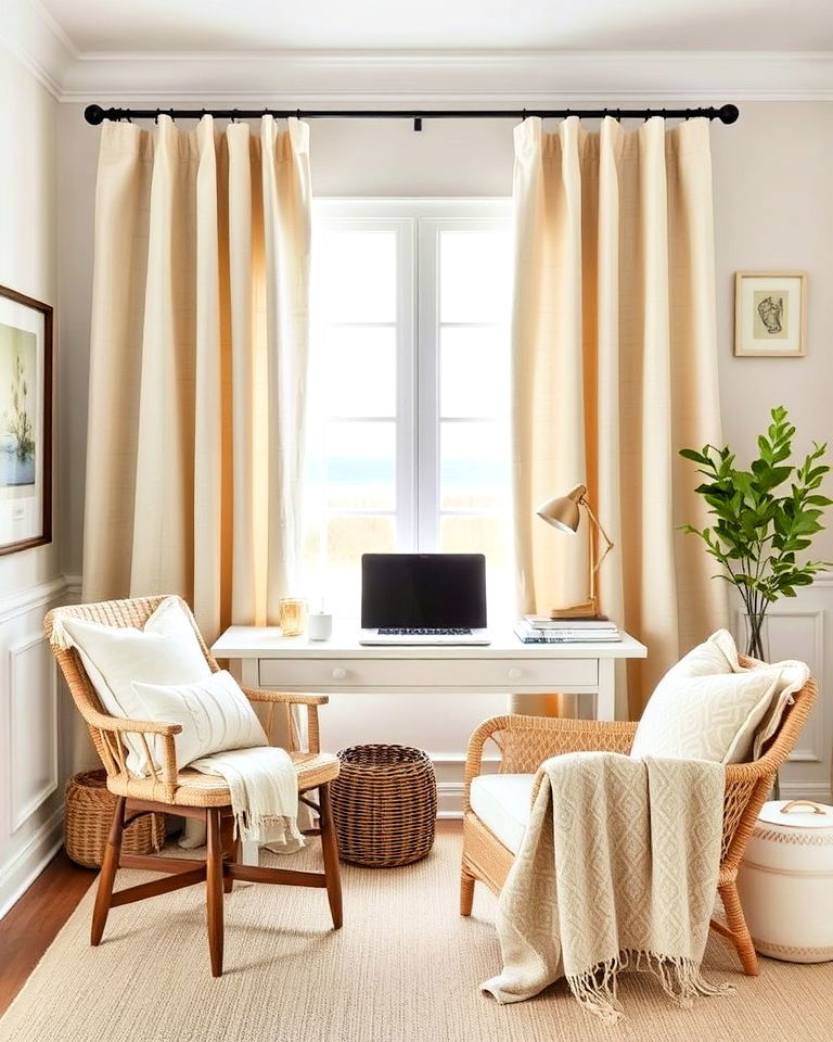 incorporate fabrics and textures inspired by the seaside - 20 Coastal Home Office Ideas