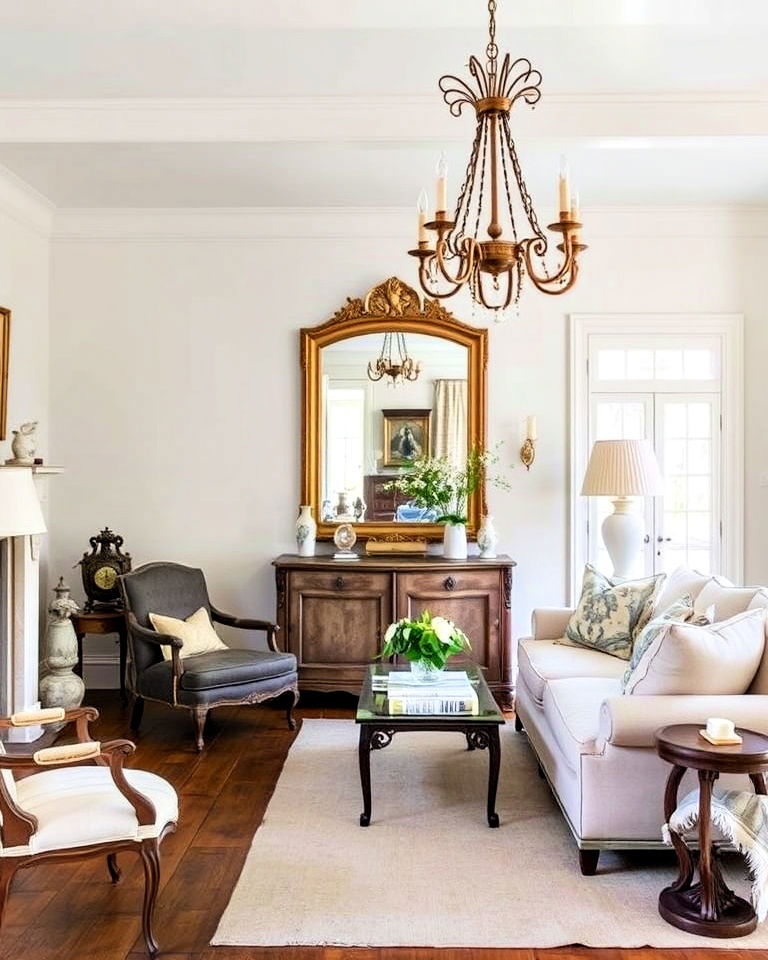 incorporate french antiques for authenticity - 30 French Country Living Room Ideas