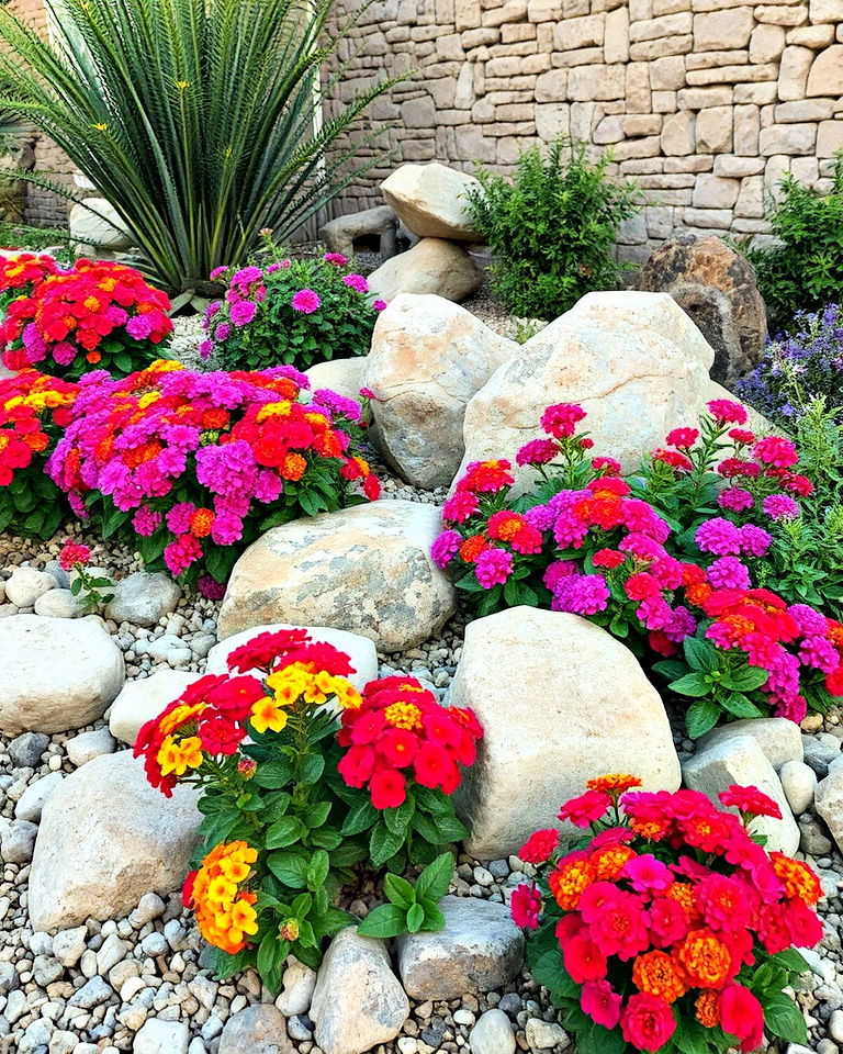 incorporate lantana into a rock garden - 15 Front Yard Lantana Landscaping Ideas