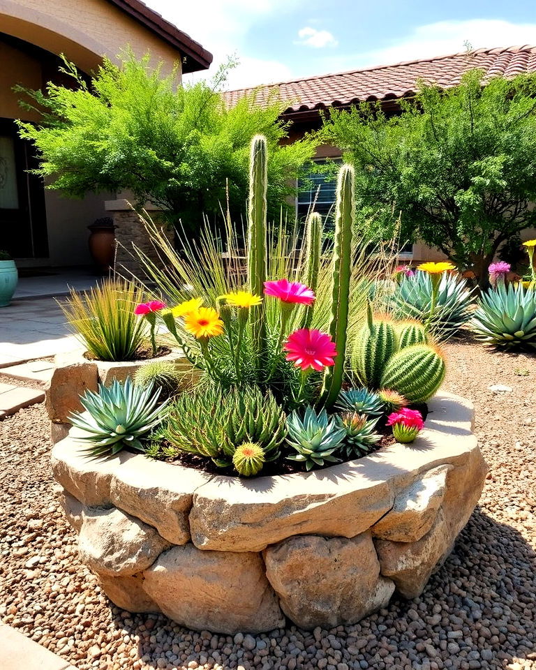 incorporate native stone planters - 25 Arizona Front Yard Landscaping Ideas