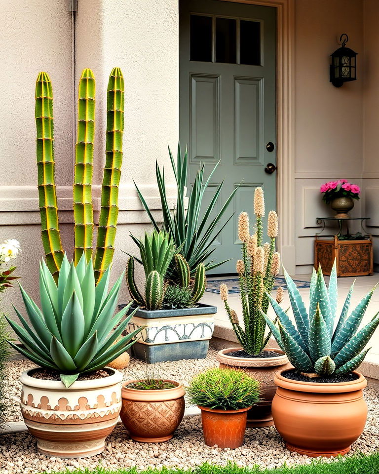 incorporate potted desert plants - 25 Arizona Front Yard Landscaping Ideas