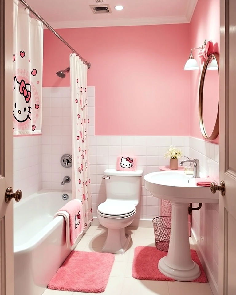 incorporating a pink and white color palette - 15 Hello Kitty Bathroom Ideas