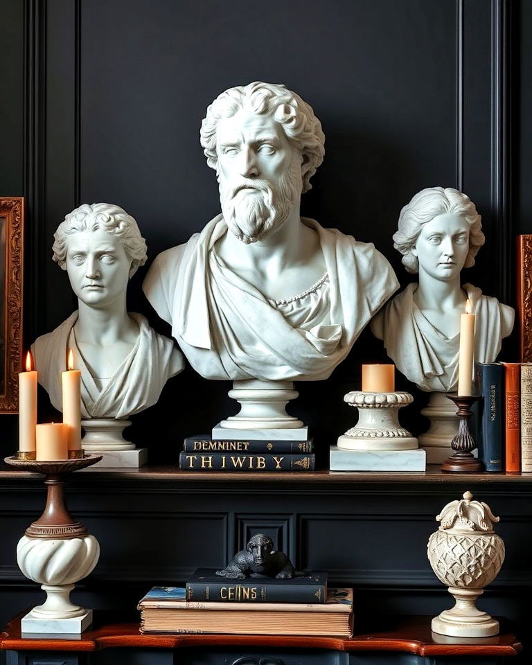 incorporating classic busts and sculptures - 25 Dark Academia House Ideas