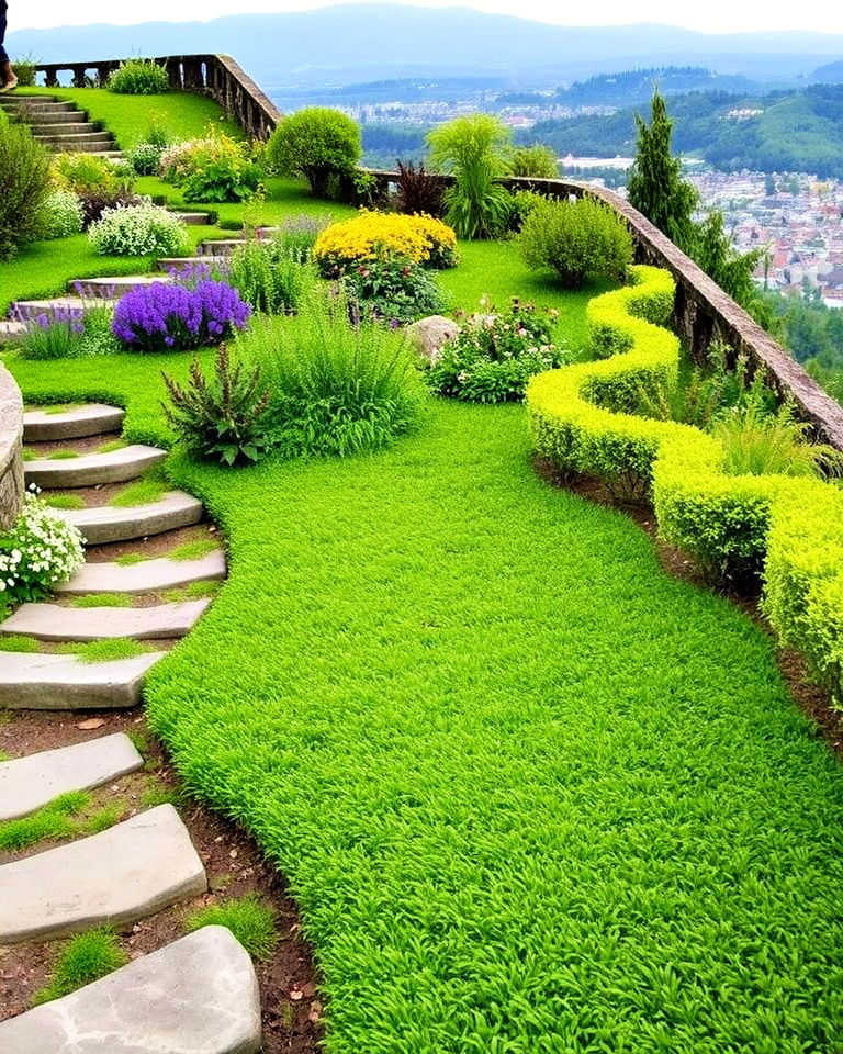 incorporating low maintenance ground covers - 30 Terraced Garden Ideas