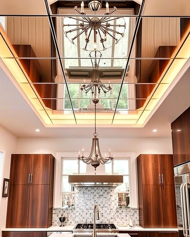 incorporating mirrors into the ceiling design - 15 Mirror in Kitchen Ideas