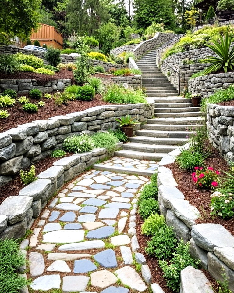 incorporating natural stone pathways - 30 Terraced Garden Ideas