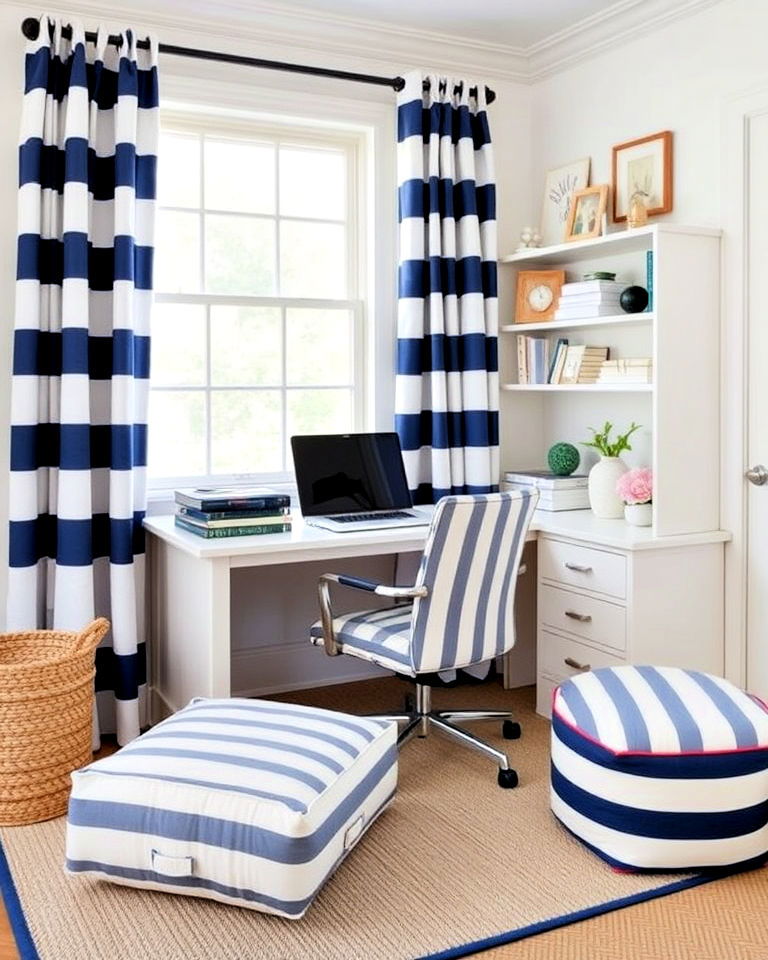 incorporating nautical stripes for home office - 20 Coastal Home Office Ideas