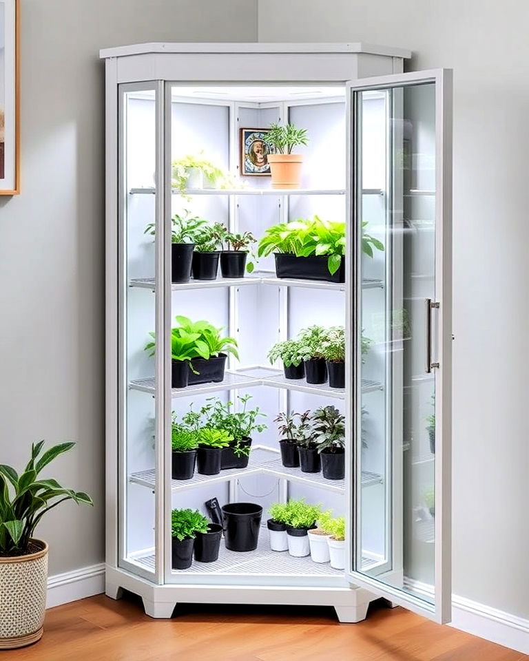 indoor corner greenhouse cabinet - 15 Corner Greenhouse Ideas