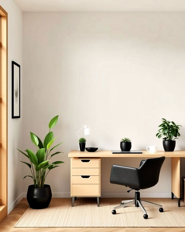 indoor japandi office greenery - 30 Japandi Style Home Office Ideas