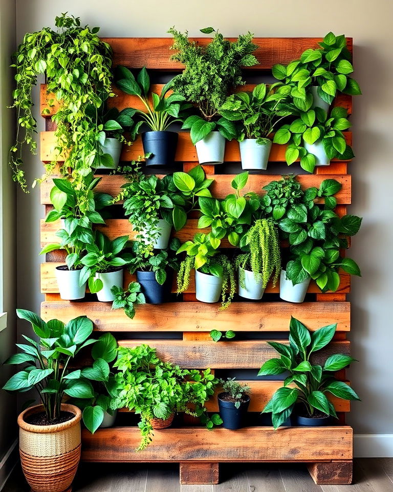 indoor pallet green wall - 20 Vertical Pallet Garden Ideas