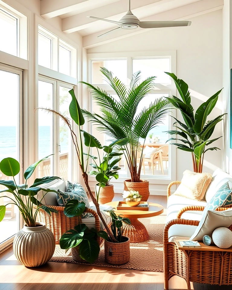 indoor plants and greenery beach house interior - 30 Beach House Interior Design Ideas