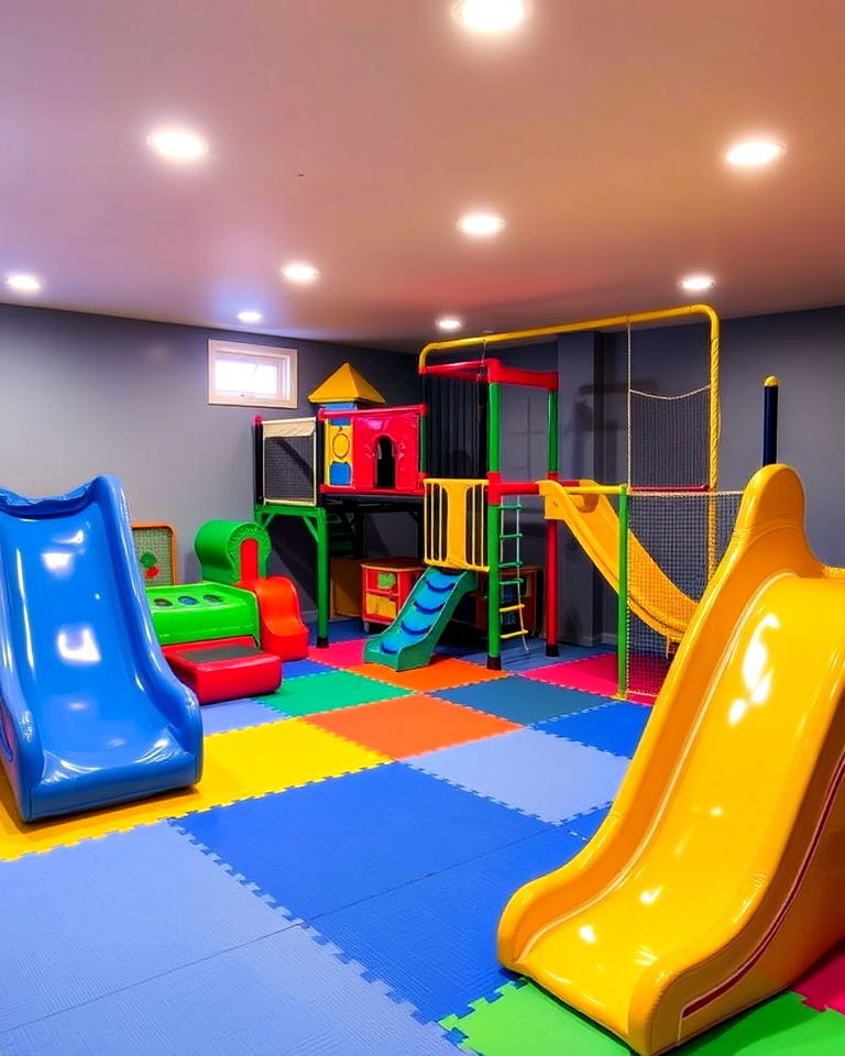 indoor playground in basement - 20 Basement Playroom Ideas