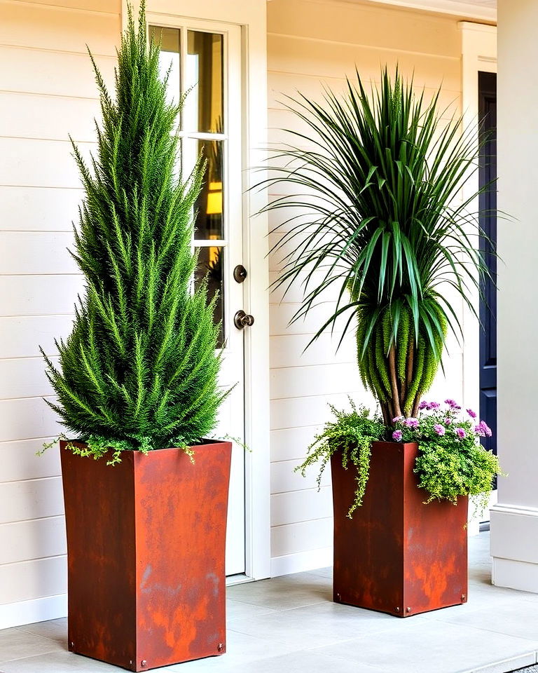 industrial corten steel planters for front porch - 20 Tall Planters for Front Porch