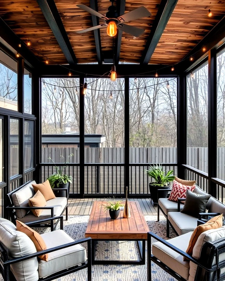 industrial inspired screened in deck - 25 Screened-in Deck Ideas