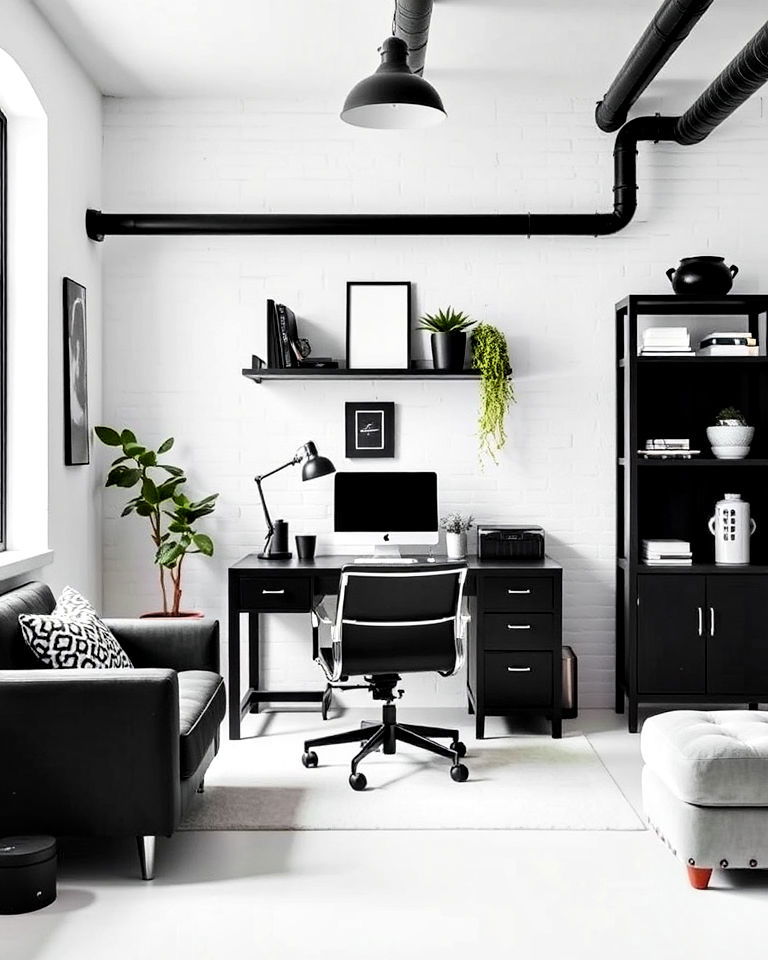 industrial office black and white color scheme - 30 Industrial Home Office Ideas