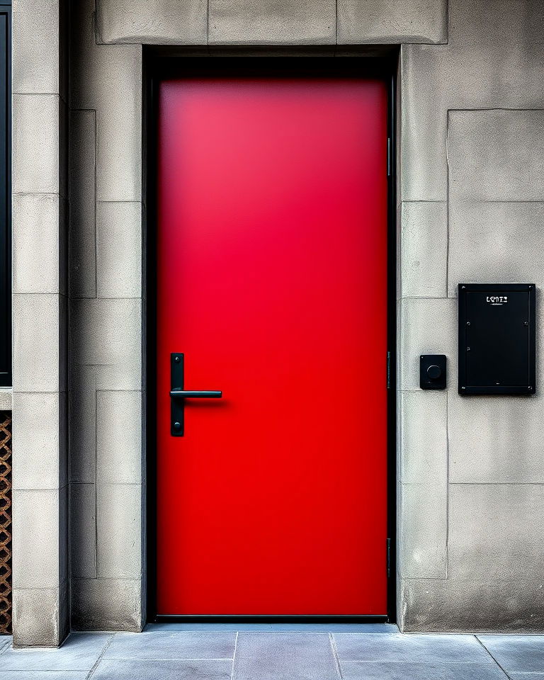 industrial style dark red door - 20 Dark Red Front Door Ideas
