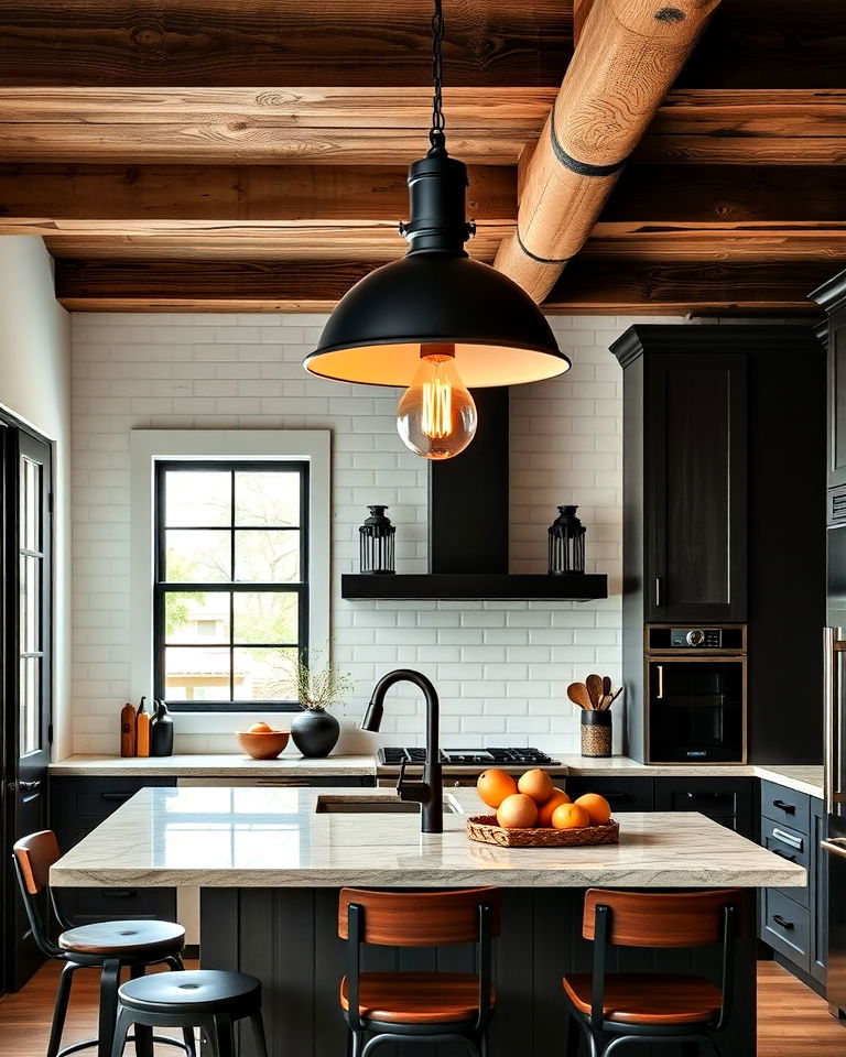 industrial style lighting fixtures - 25 Modern Rustic Kitchen Ideas