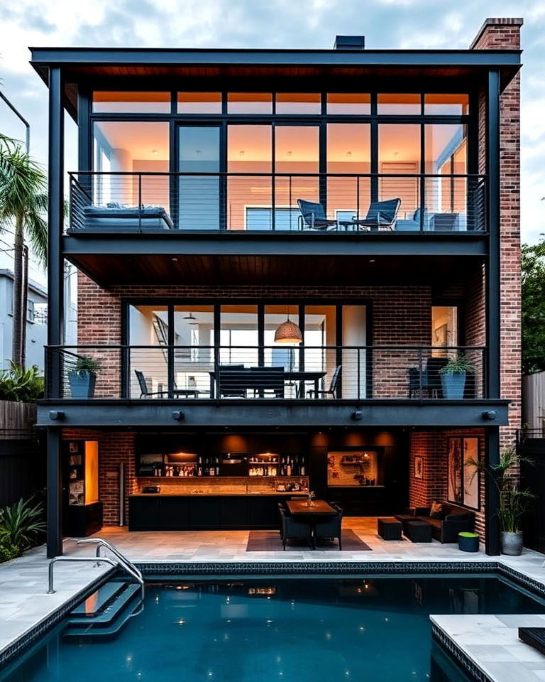 industrial style loft pool house - 20 Two Story Pool House Ideas