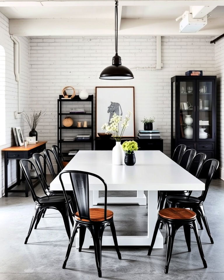 industrial white contrast dining room - 30 White Dining Room Ideas