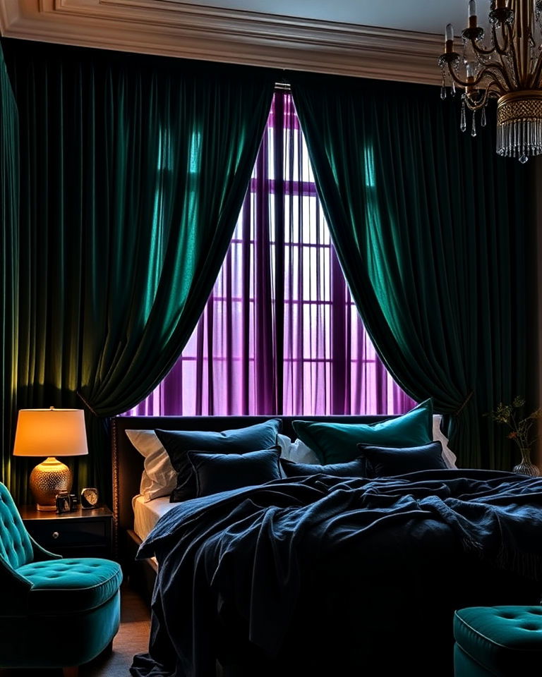 inky velvet curtains for dramatic charm - 20 Whimsigoth Bedroom Ideas