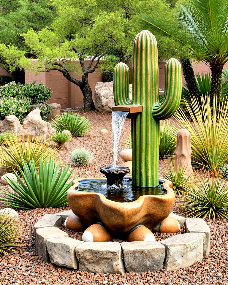 install a saguaro inspired water fountain - 25 Arizona Front Yard Landscaping Ideas
